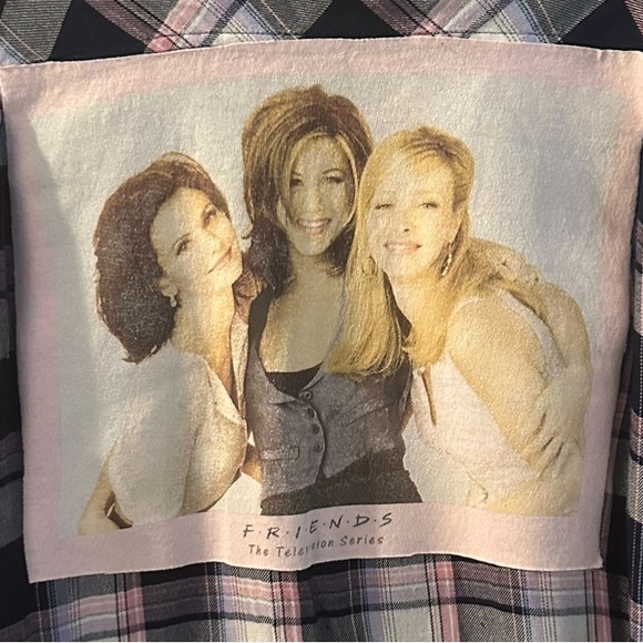 Friends Monica Rachel n Phoebe tshirt upcycled flannel shirt L - Picture 2 of 3
